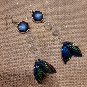 Handcrafted Purple and Blue Mermaid Tales Dangling Pierced Earrings